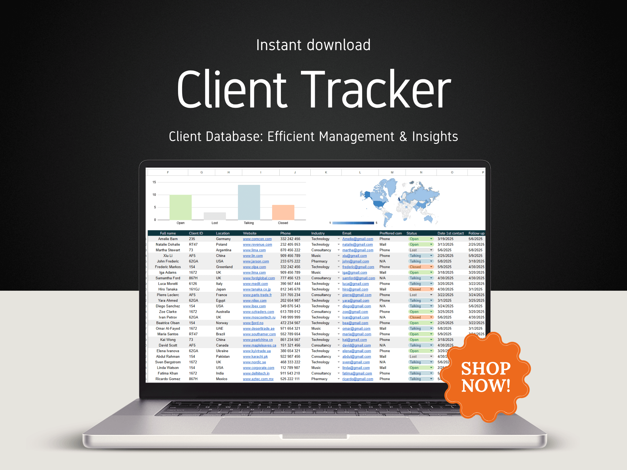 Client tracker template to download, example on the desktop