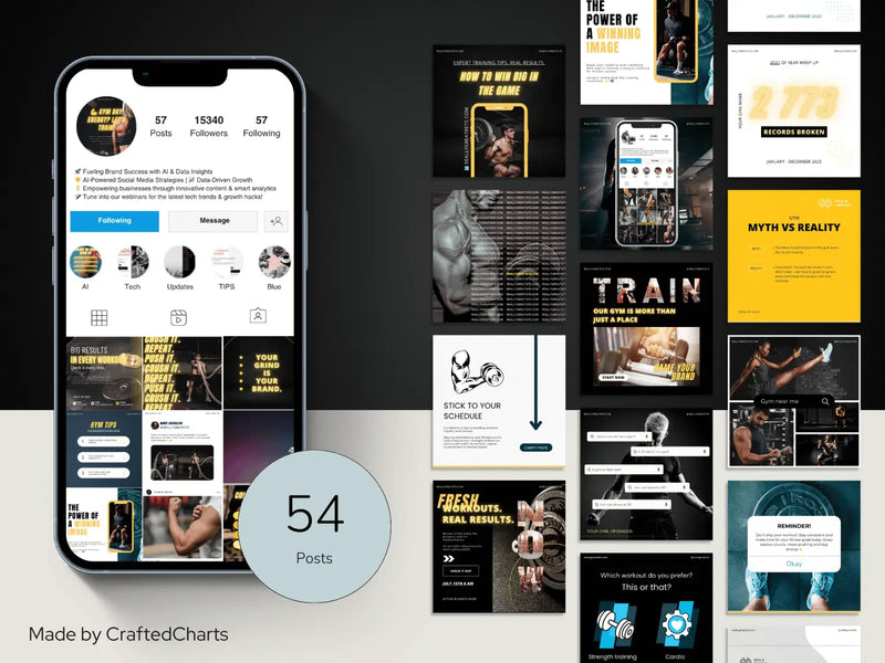 Gym Instagram Feed | Editable Canva for Workout & Motivation