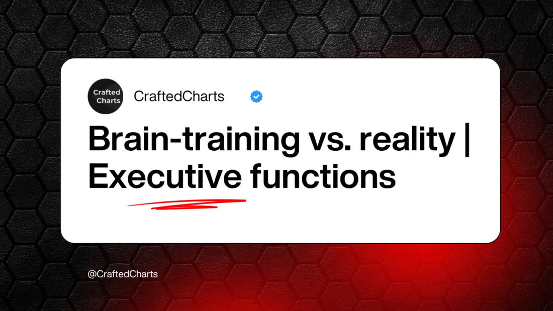 "Brain-training vs. reality  Executive functions" text on a red and black background