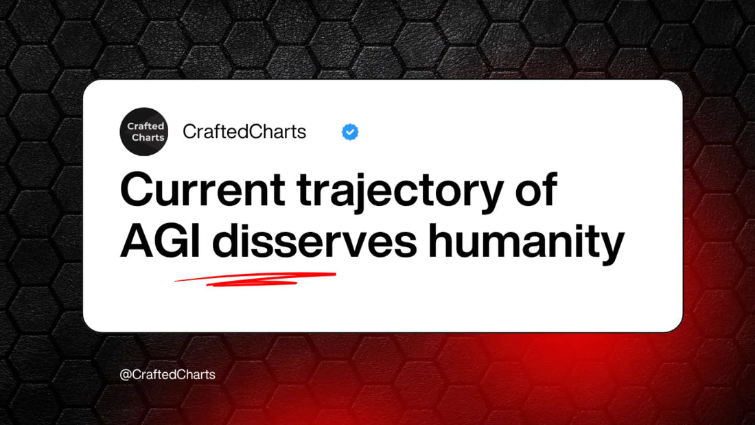 "Current trajectory of AGI disserves humanity" text on a black and red and black background