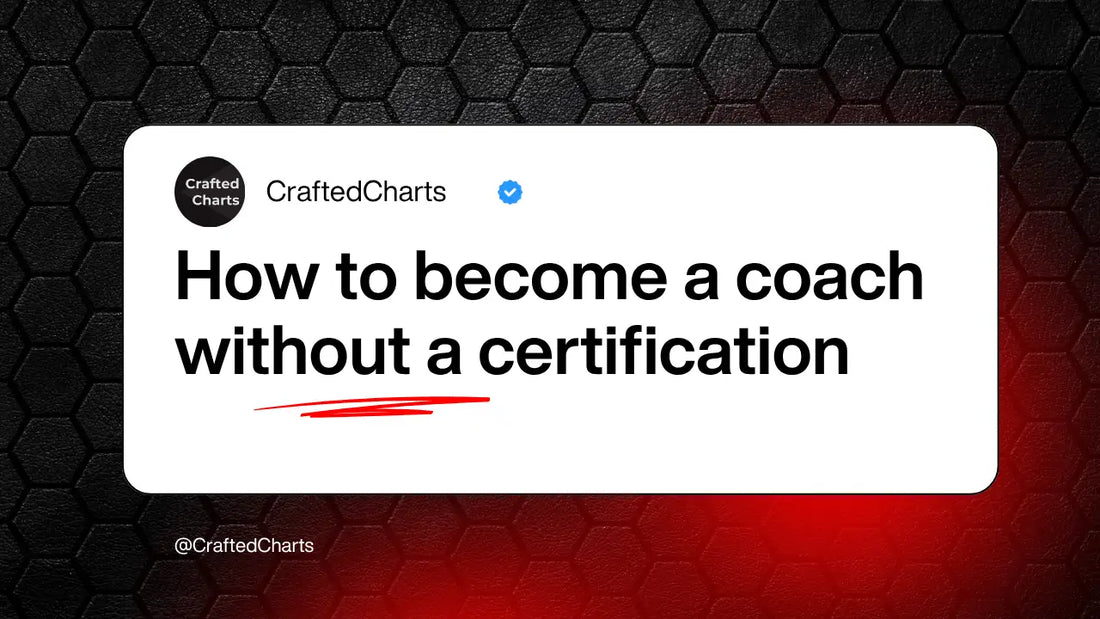 "How to become a coach without a certification" text on a black and red background