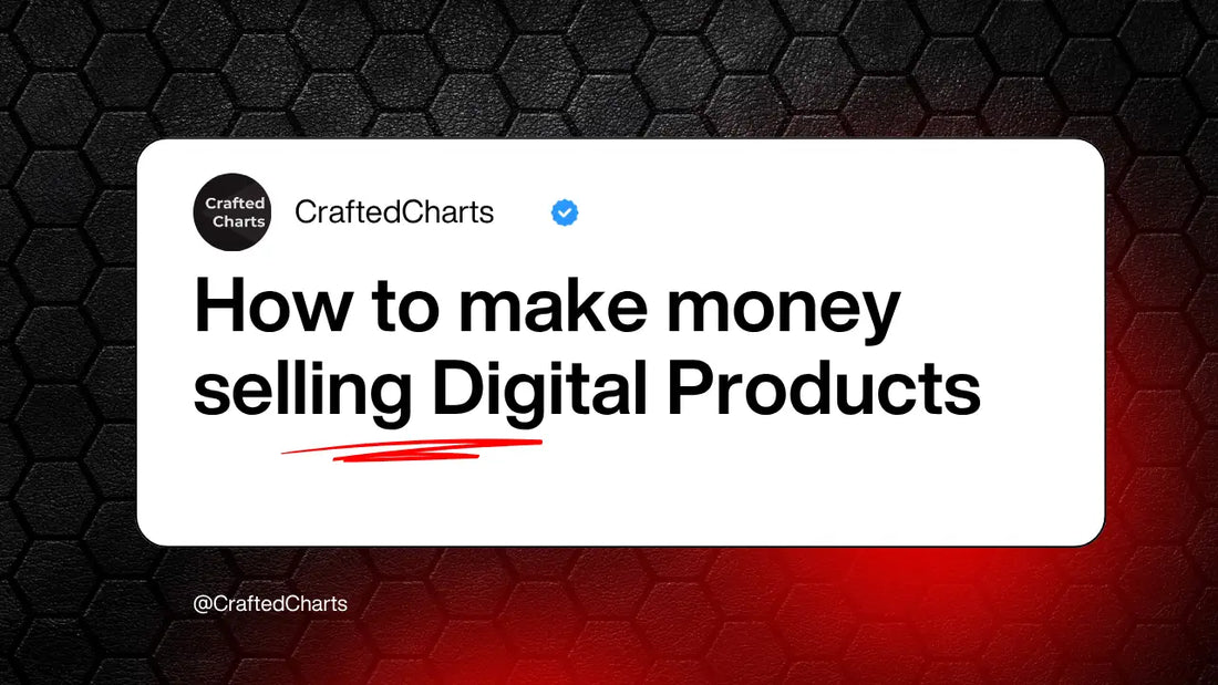 "How to make money selling Digital Products" text on a red and black bacground