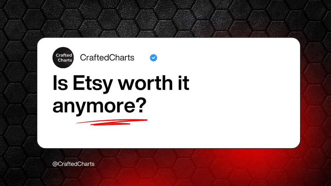 "Is Etsy worth it anymore" text on a red and black background
