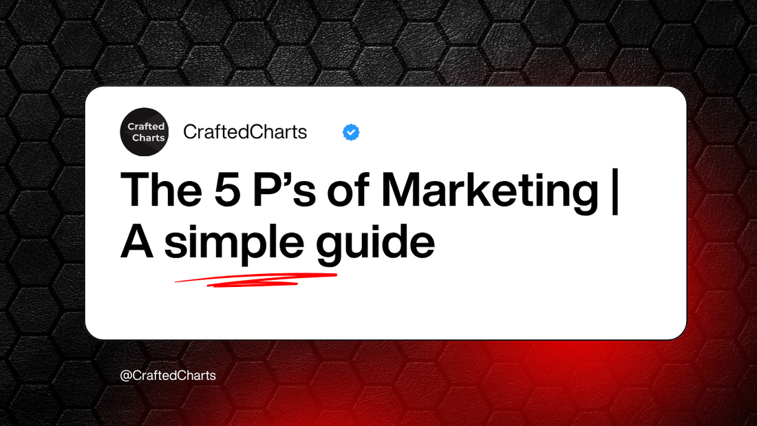 "The 5 P’s of Marketing  A simple guide" text on a red and black background
