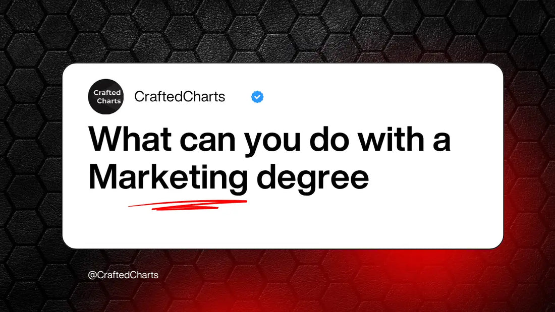 "What can you do with a Marketing degree" text on a black and red background