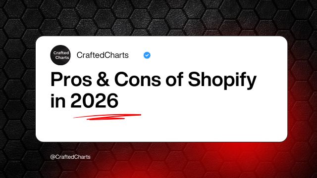 Text on a white and black background saying: Pros and cons of shopify