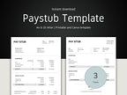 Paystub template with two views on a dark background
