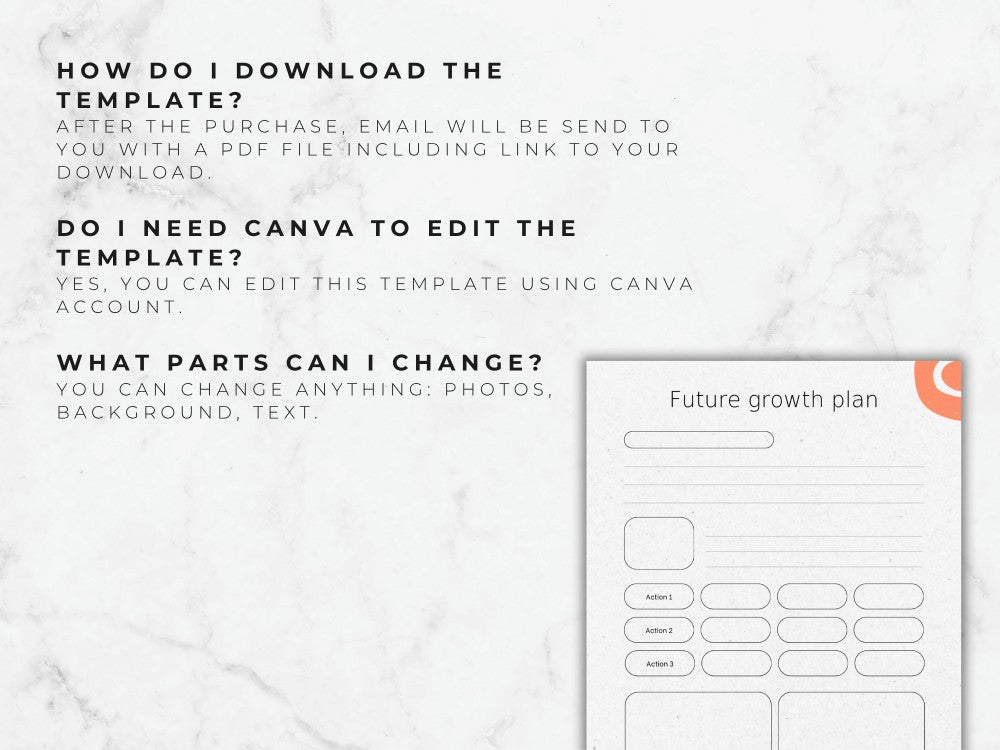 Instructions on how to download and edit a template with text and design elements.