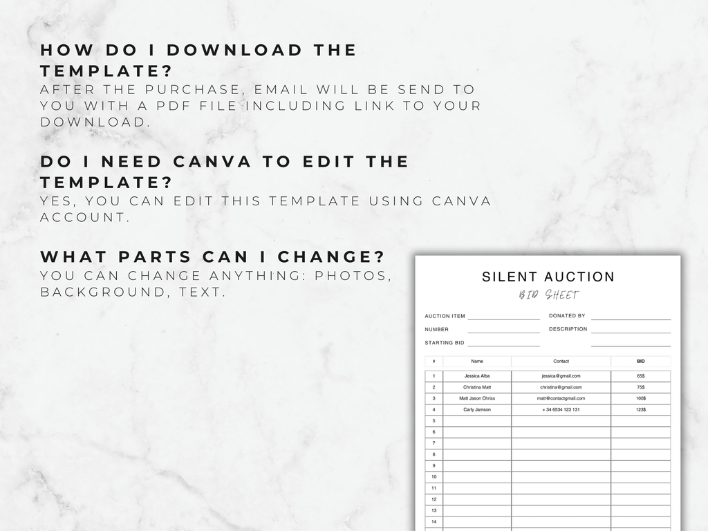 Silent Auction Bid Sheet Template