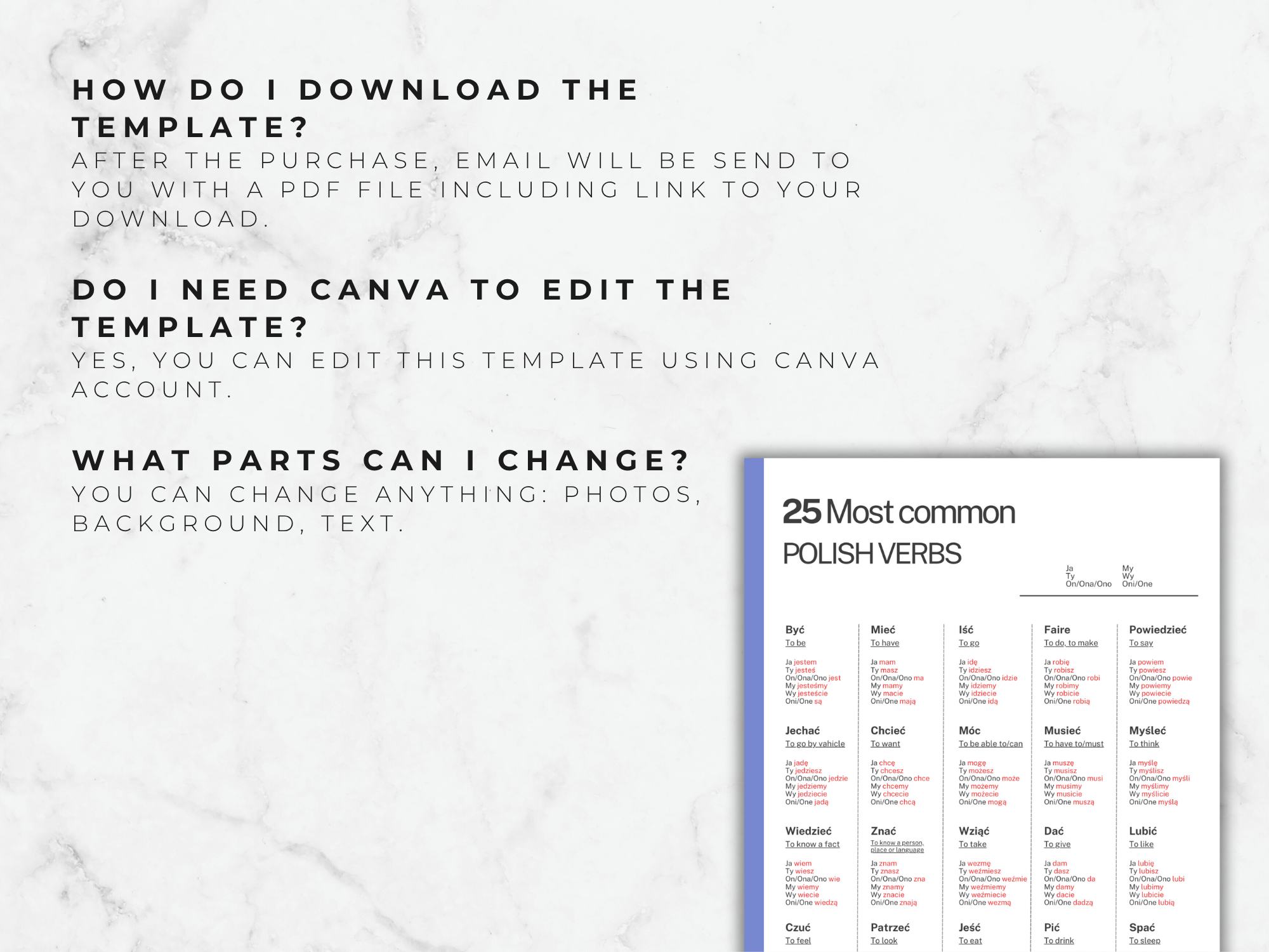 Polish Verbs Conjugation: Language learning cheat sheet (Printable PDF)