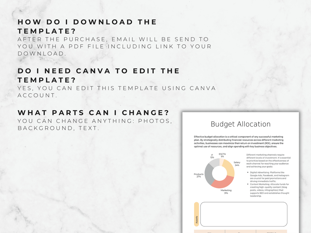 58-Page Marketing Plan Template: Business Strategy (Canva Editable A4/US Letter)