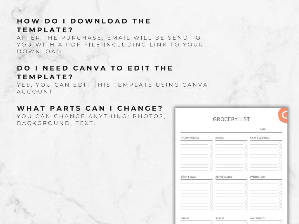 Editable Grocery List Template