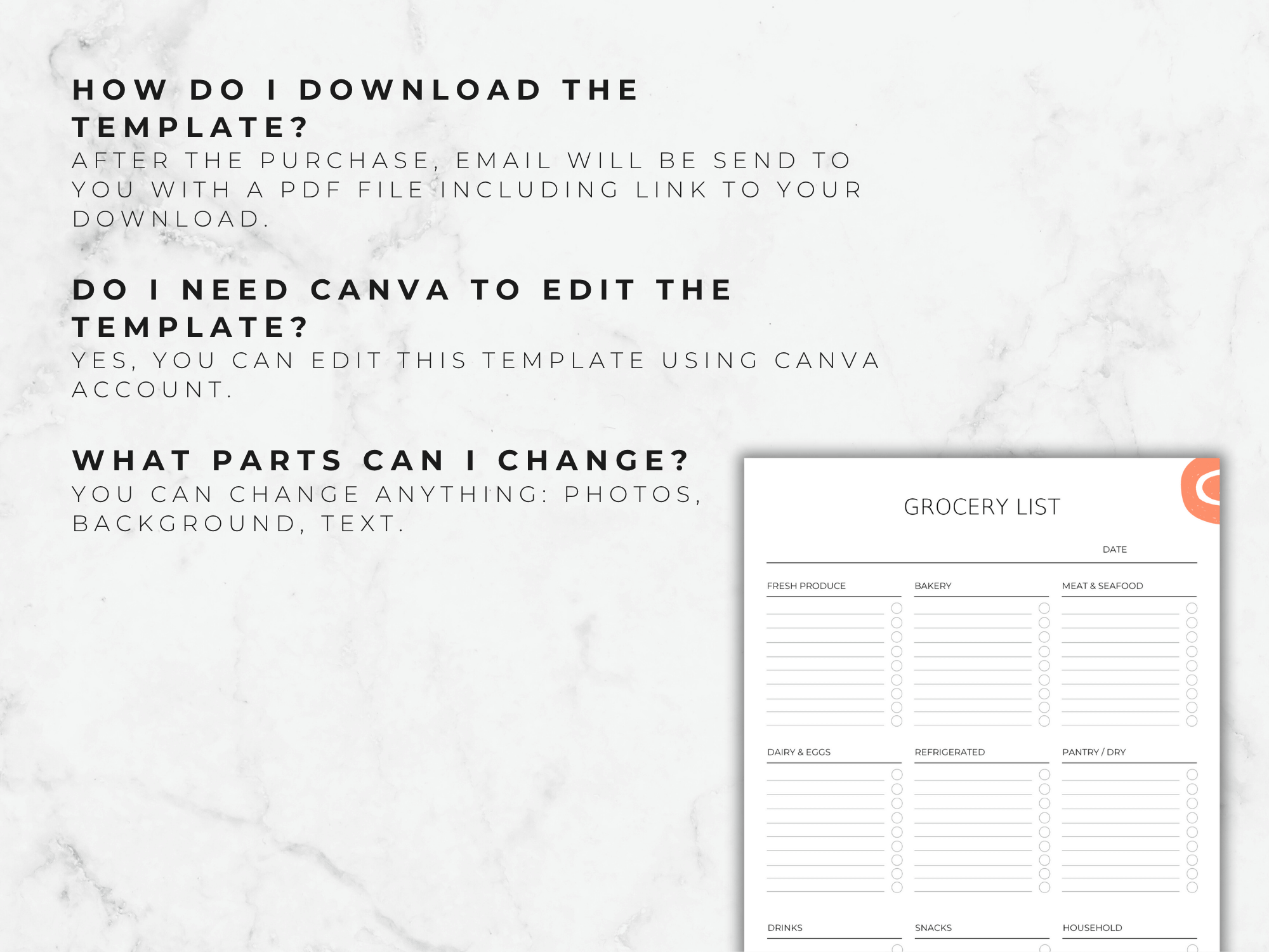 Editable Grocery List Template