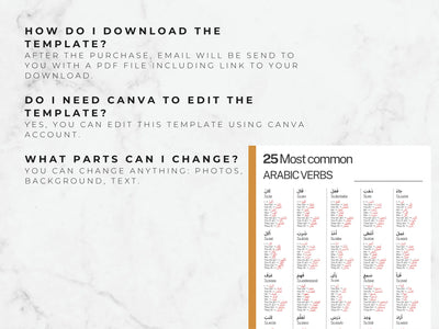 Tableaux de conjugaison des verbes arabes | Canva & PDF
