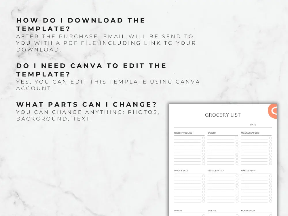 Editable Grocery List Template