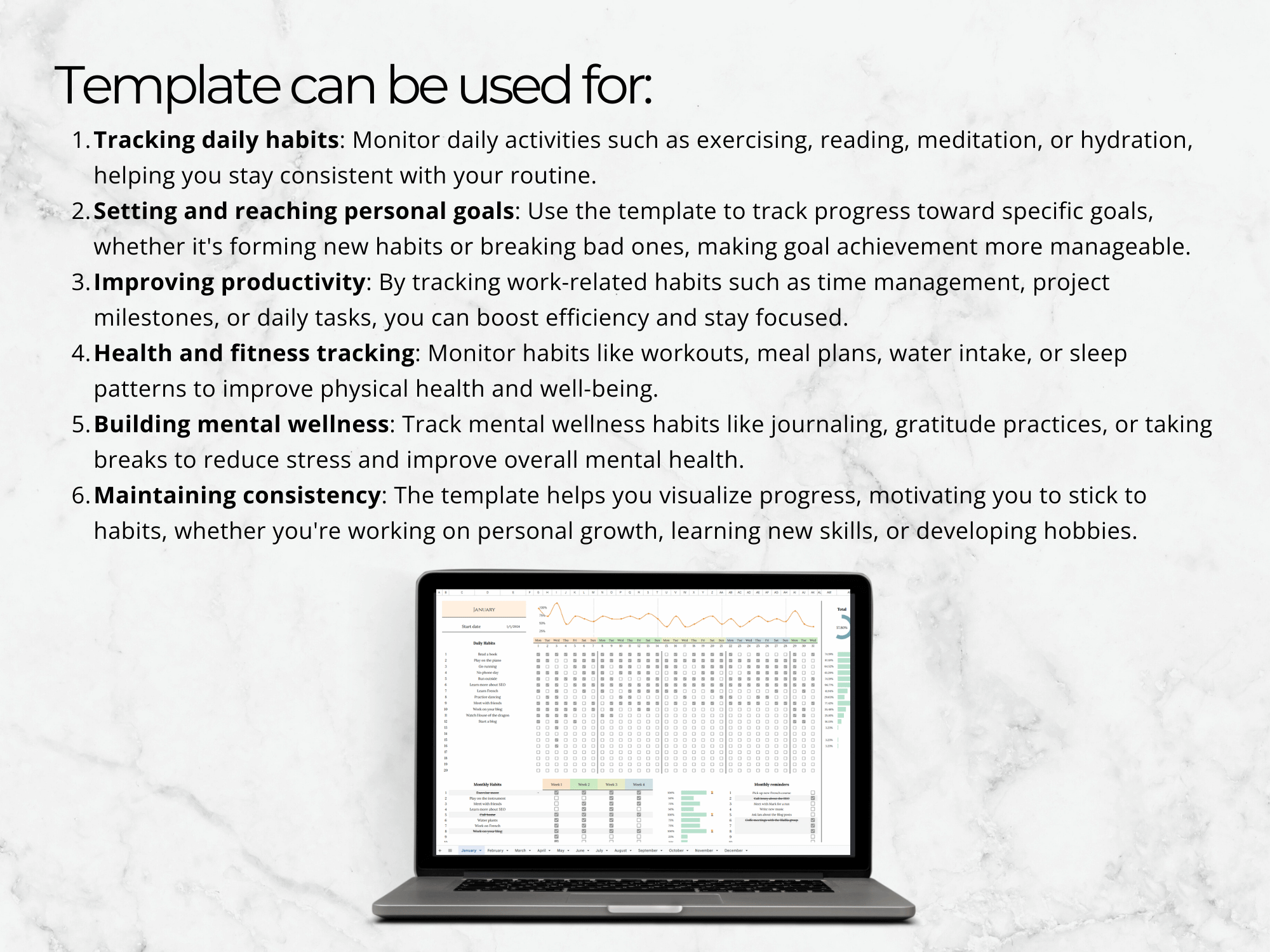 Google Sheets Habit Tracker Template: Daily, Weekly, Monthly (Digital Download)