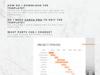 Project timeline template with text explaining download and editing information on a light gray background.