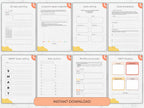 Set of goal-setting worksheets with various sections on a white background.