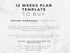 Text on a marble background about a 12-week plan template for digital download.