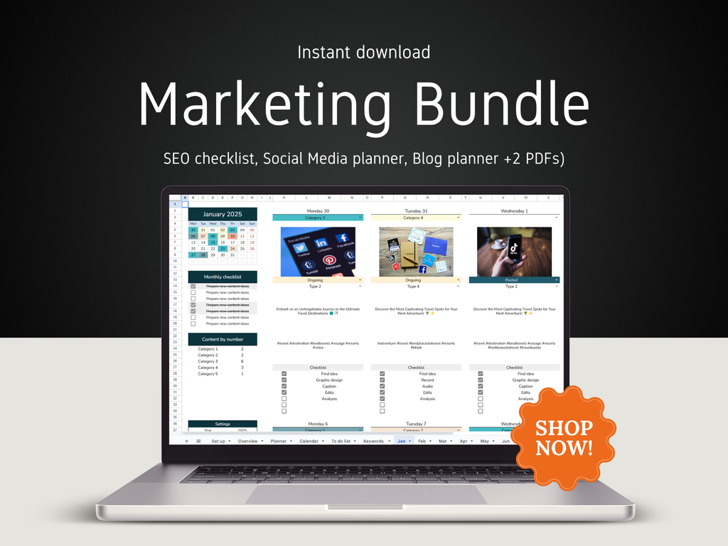 Google Sheets Marketing Planner Bundle: SEO, Blog, Social Media