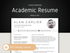Academic resume template with a black background and text overlay.
