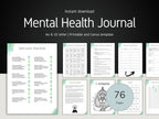 Mental Health Journal with various pages displayed on a dark background