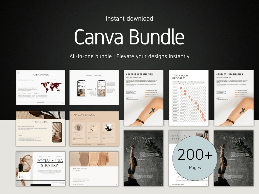 Canva Bundle with various design templates on a dark background