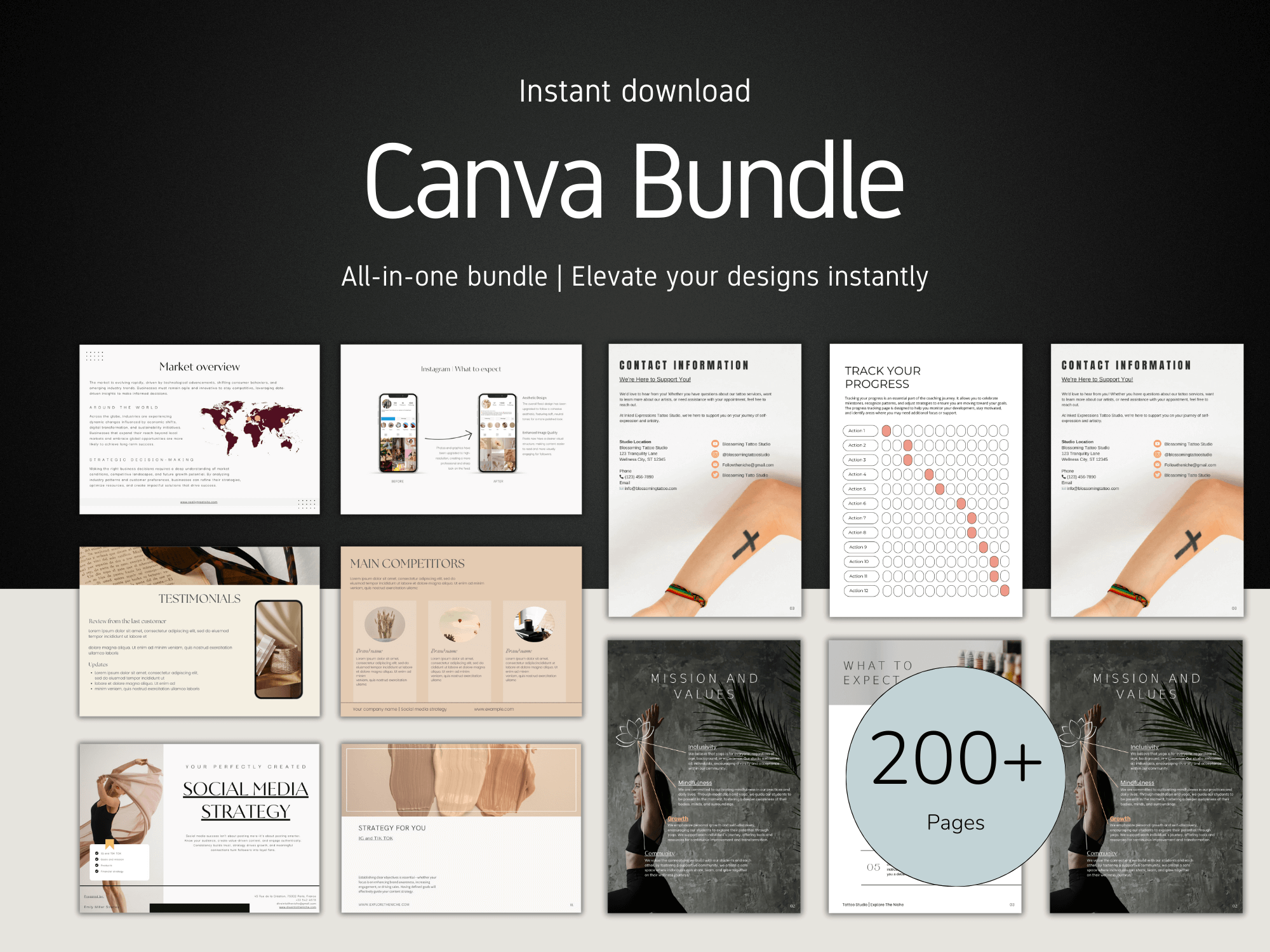 Canva Bundle with various design templates on a dark background