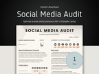 Social Media Audit template with branding elements on a dark background