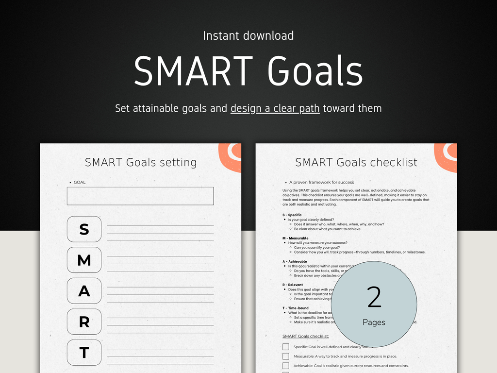 SMART Goals Worksheet Template PDF | Goal Setting Printable