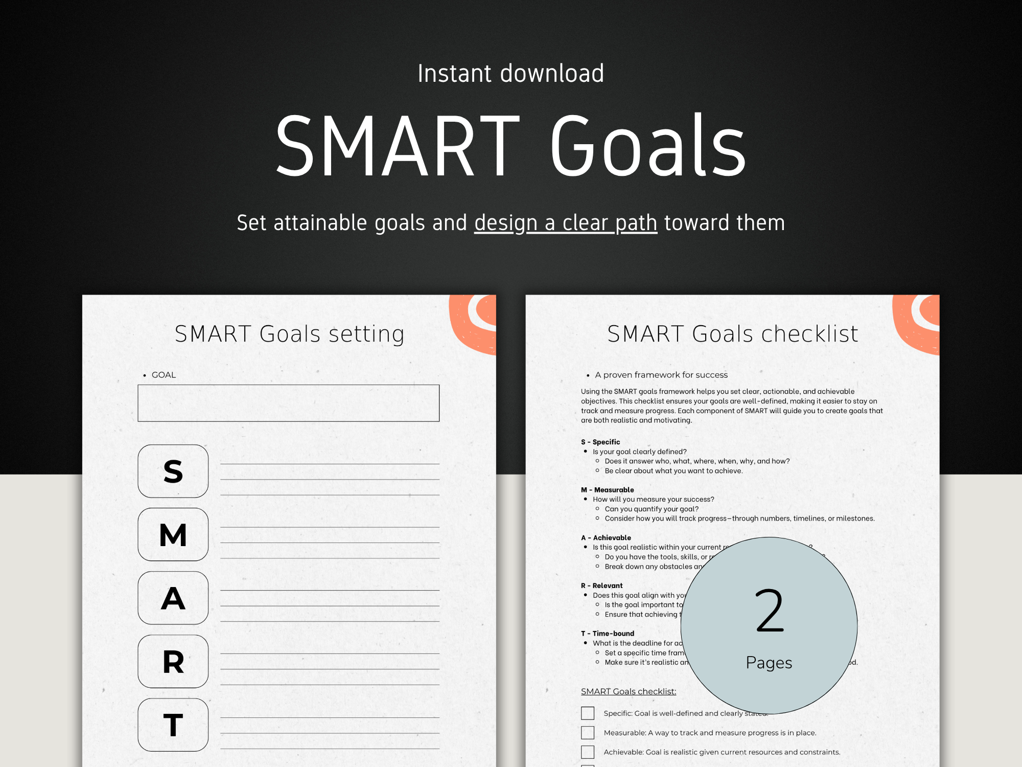 SMART Goals Worksheet Template PDF | Goal Setting Printable