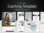 Coaching Template with various pages displayed on a dark background