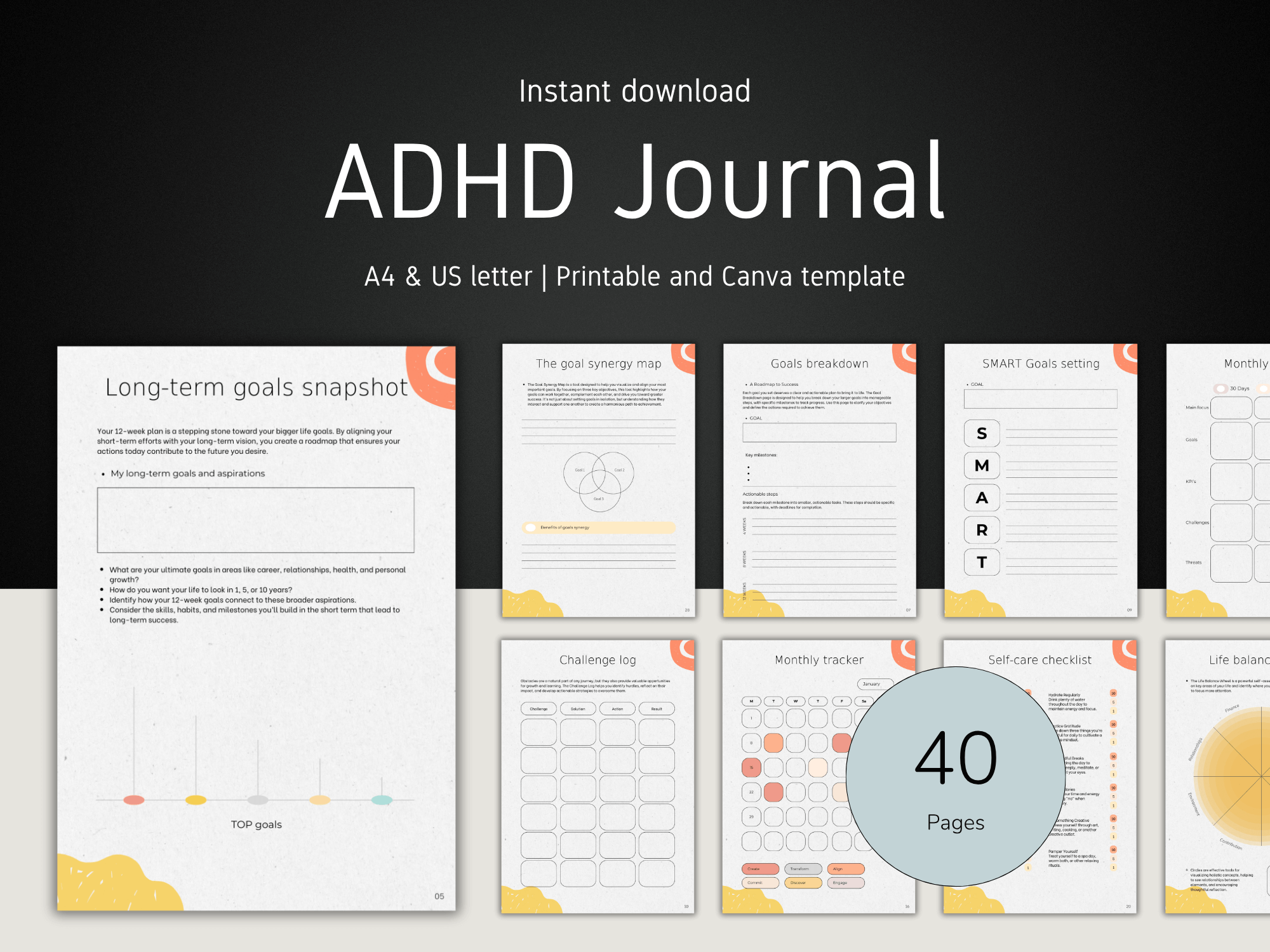 ADHD Journal Template on a black background