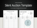 Silent Auction Template with two pages displayed on a black background