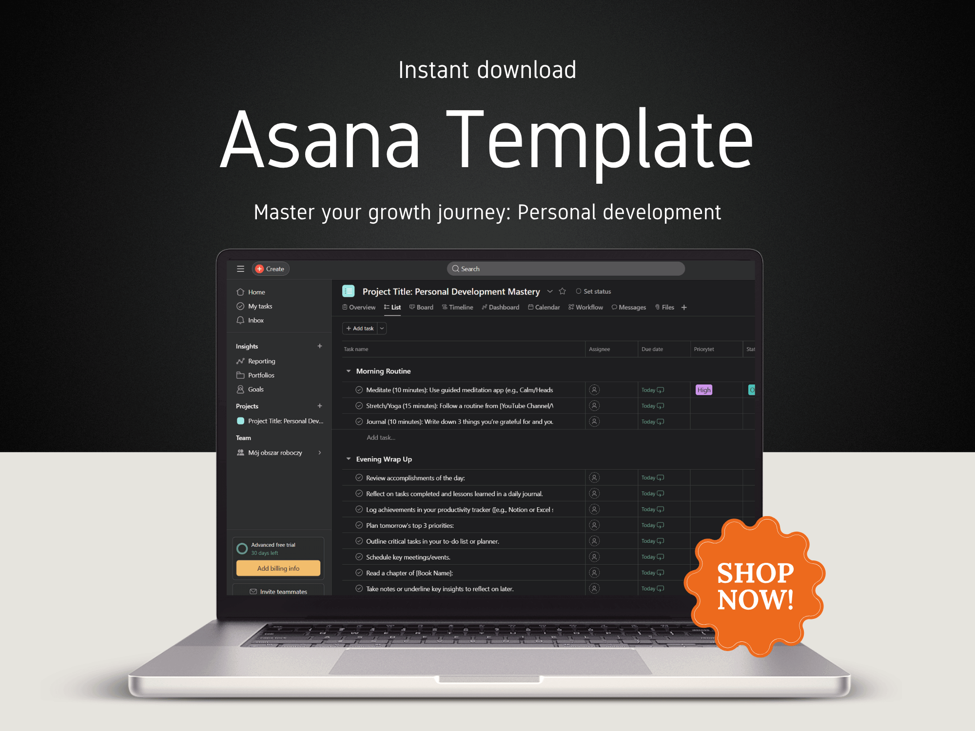 Asana Template on a laptop