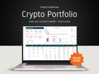 Laptop displaying a crypto portfolio on a dark background with 'Shop Now!' button.