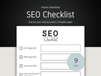 SEO checklist template with checkboxes on a black and white background
