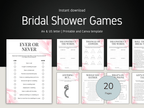 Bridal shower game sheets with a ring graphic on a dark background