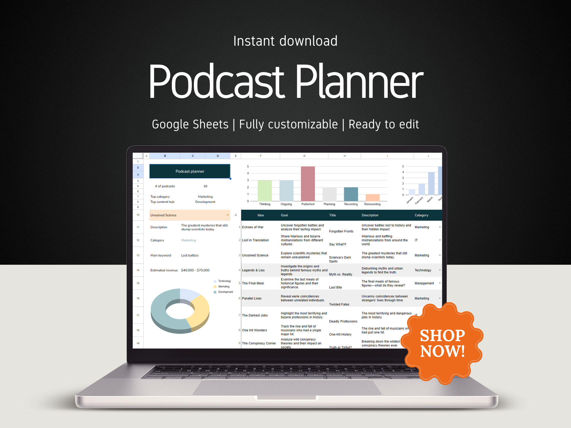 Podcast & YouTube Videos Planner (2025-2026): Google Sheets