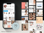 Collection of social media posts and a smartphone displaying a social media interface with '70 Posts' on a black background.