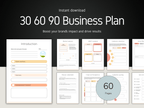 60-page business plan template with sections on a white background