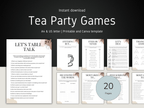 Tea Party Games package with printable templates on a dark background
