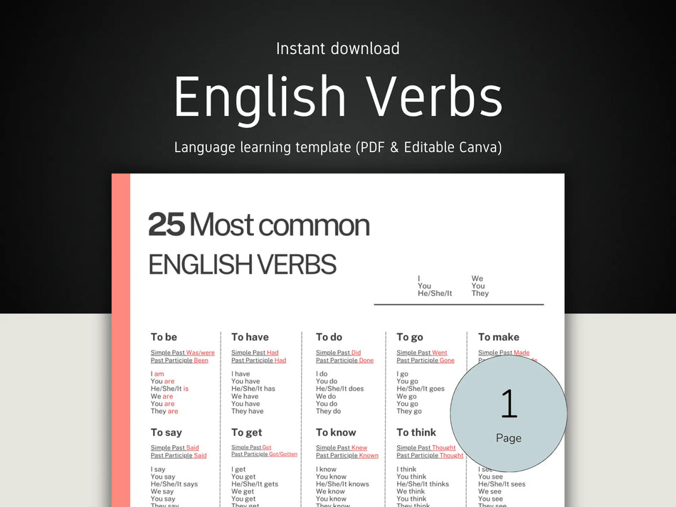 A high-contrast banner showcasing a language learning template titled 