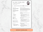 Resume template with a marble background and 'Instant Download' button.