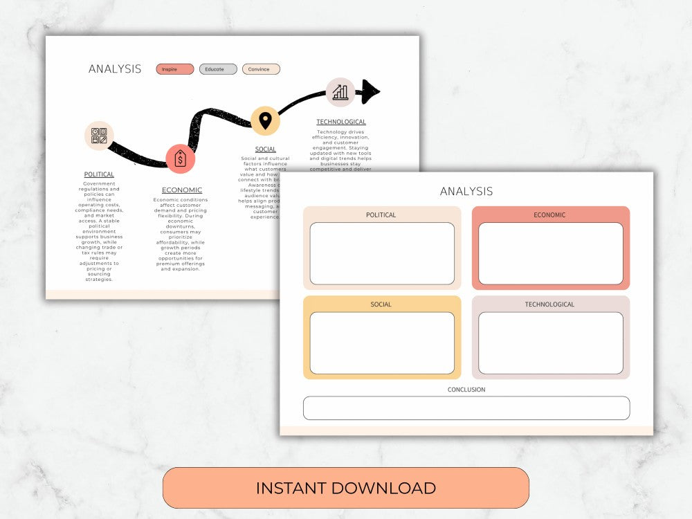 Two sheets of paper with diagram and text on a marble background, featuring an 'Instant Download' button.