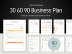 60-page business plan template with sections on a black background