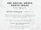 Text on a marble background about 365 social media posts ideas to buy with download information.