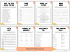 Collection of game cards with various activities on a white background