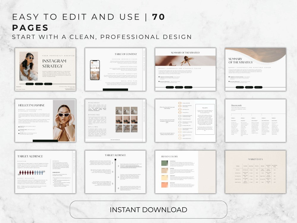 Collection of 70 pages with a professional design on a light background