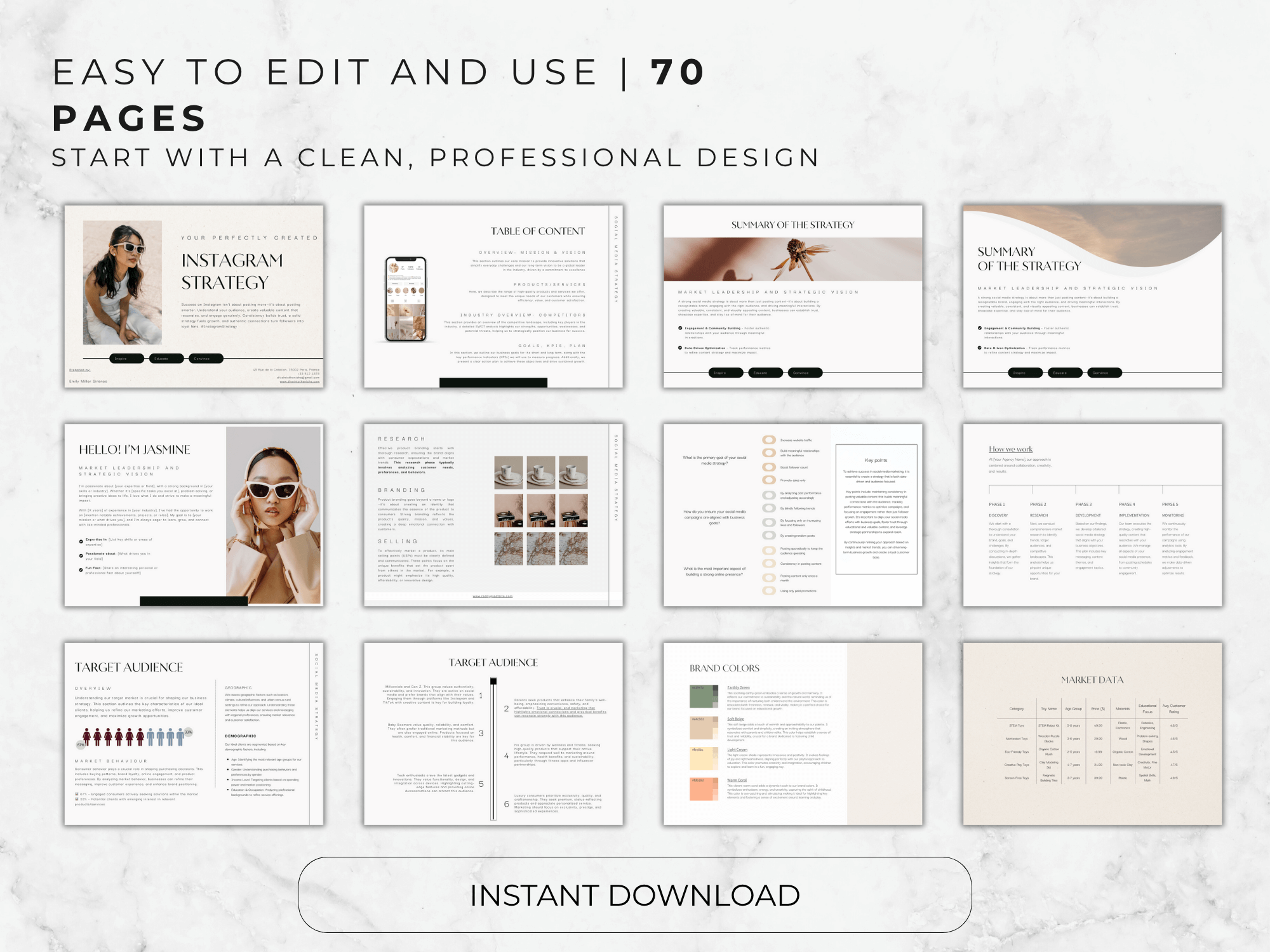 Collection of design templates with text on a light background